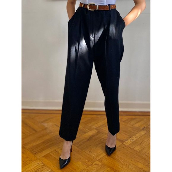 SOLD (VINTAGE) 80's Black Sag Harbor High Rise Tapered Wool Trousers (12) - Picture 3 of 7